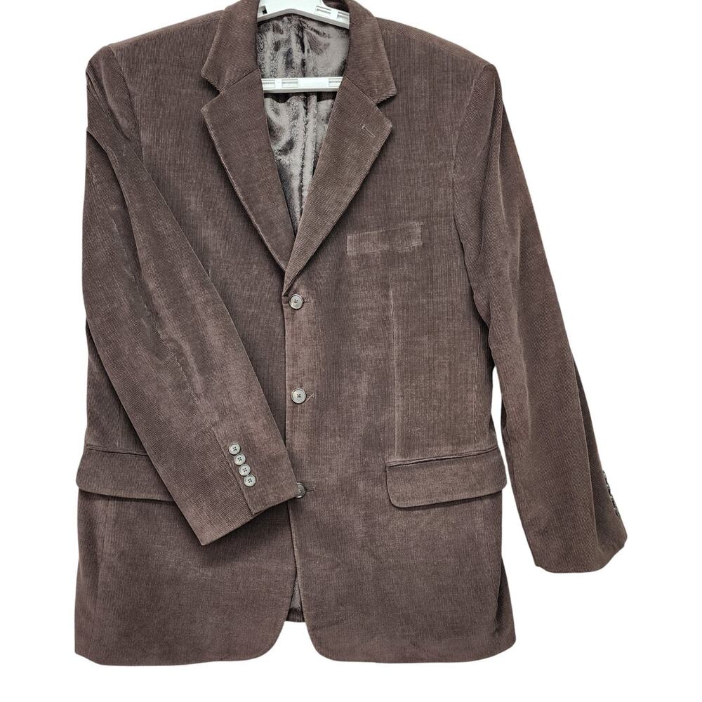 Tasso Elba Brown Corduroy Sport Coat Mens L 42-44 3 Button Blazer Suit Jacket - Picture 2 of 13